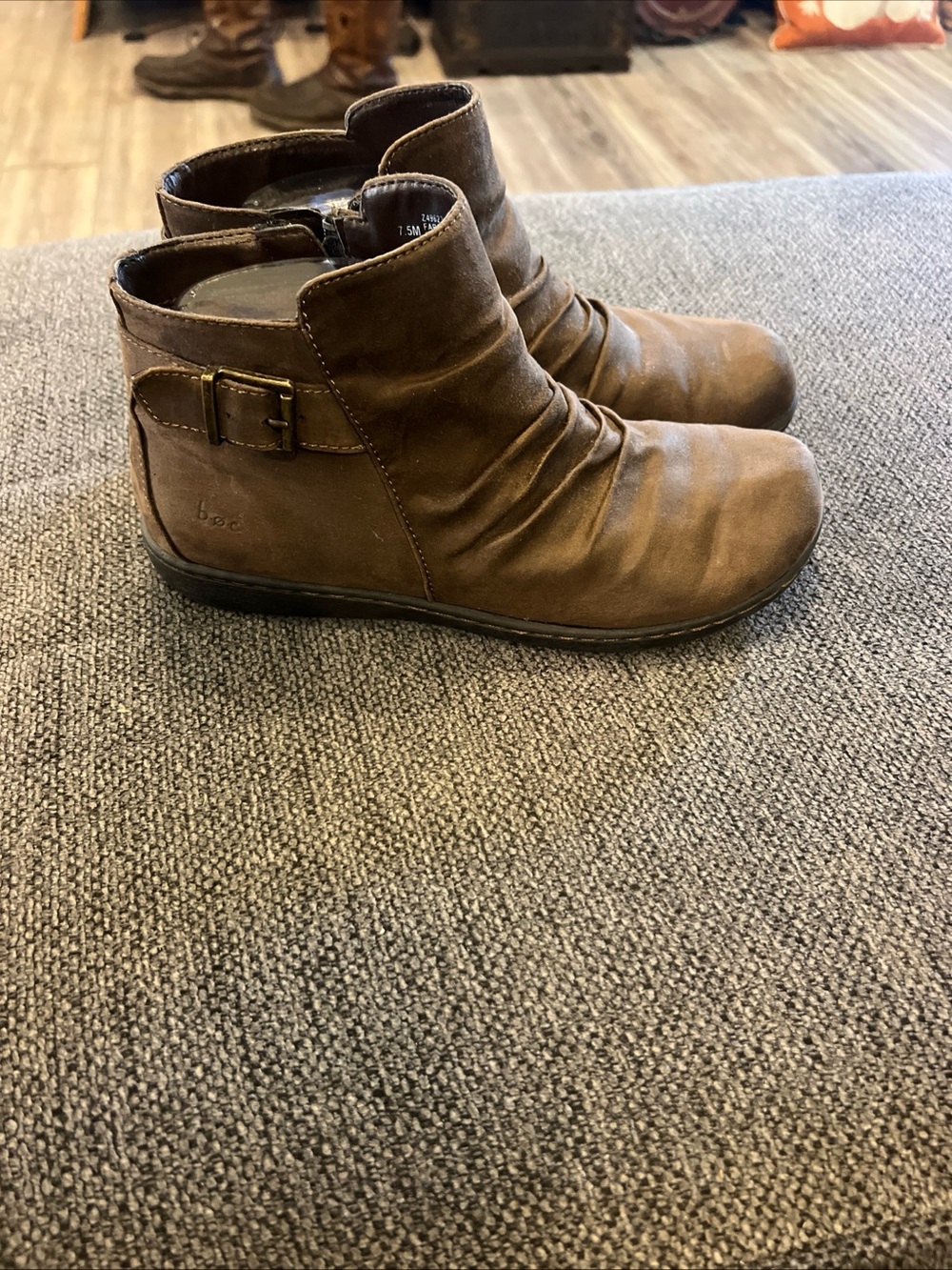 boc Brown Leatherette Ankle Booties with Buckle Detail
